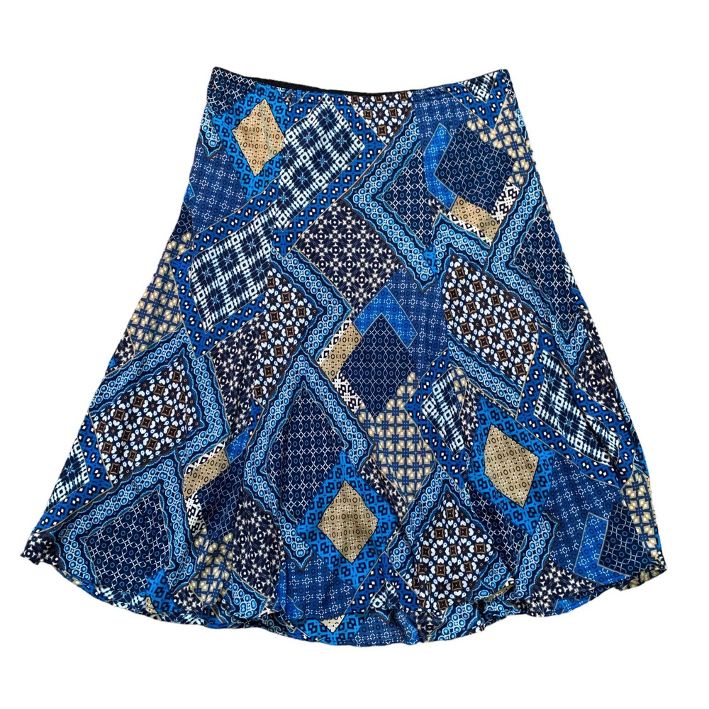 Bob Mackie Maxi Skirt Size 2X Bohemian Jersey Swing Pull On Royal Blue Patchwork
